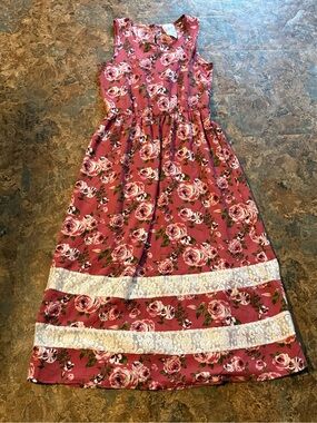 Jenna & Jessie 12 Girls' Floral Lace-Trim Sleeveless Pink Dress